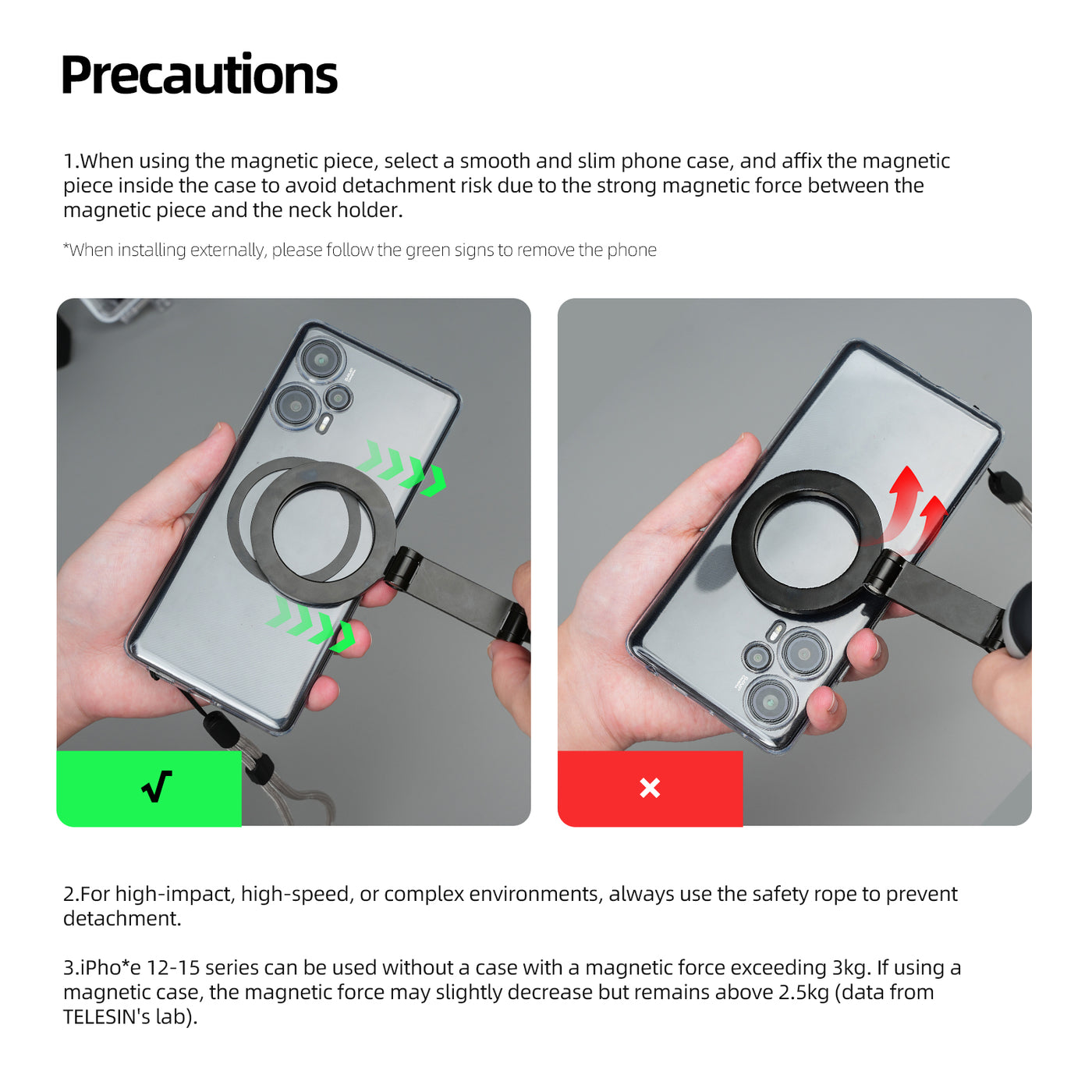 TELESIN Mobile Phone Magnetic Neck POV Mount | MagSafe Compatible Cell Phone Neck Holder Vlog Selfie Mount Hand Free Chest Stand for iPhone 16 15 14 13 12 Series Android Phones
