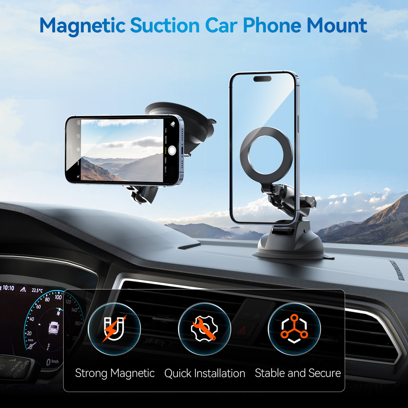 TELESIN Magnetic Suction Cup Mobile Phone Car Mount Compatible with MagSafe | 360° Adjustable Car Windshield Phone Holder Stand for iPhone Android