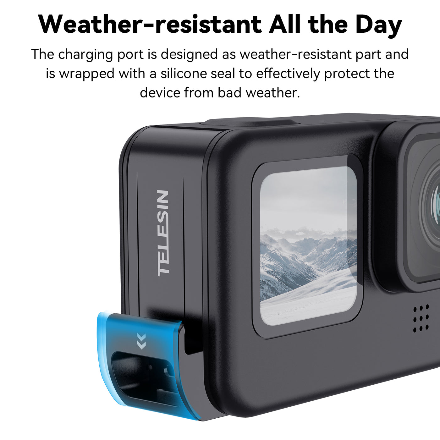 TELESIN Plastic Rechargeable Side Cover Rainproof Snowproof for GoPro Hero 12 Hero 11 Hero 10 Hero 9 Black
