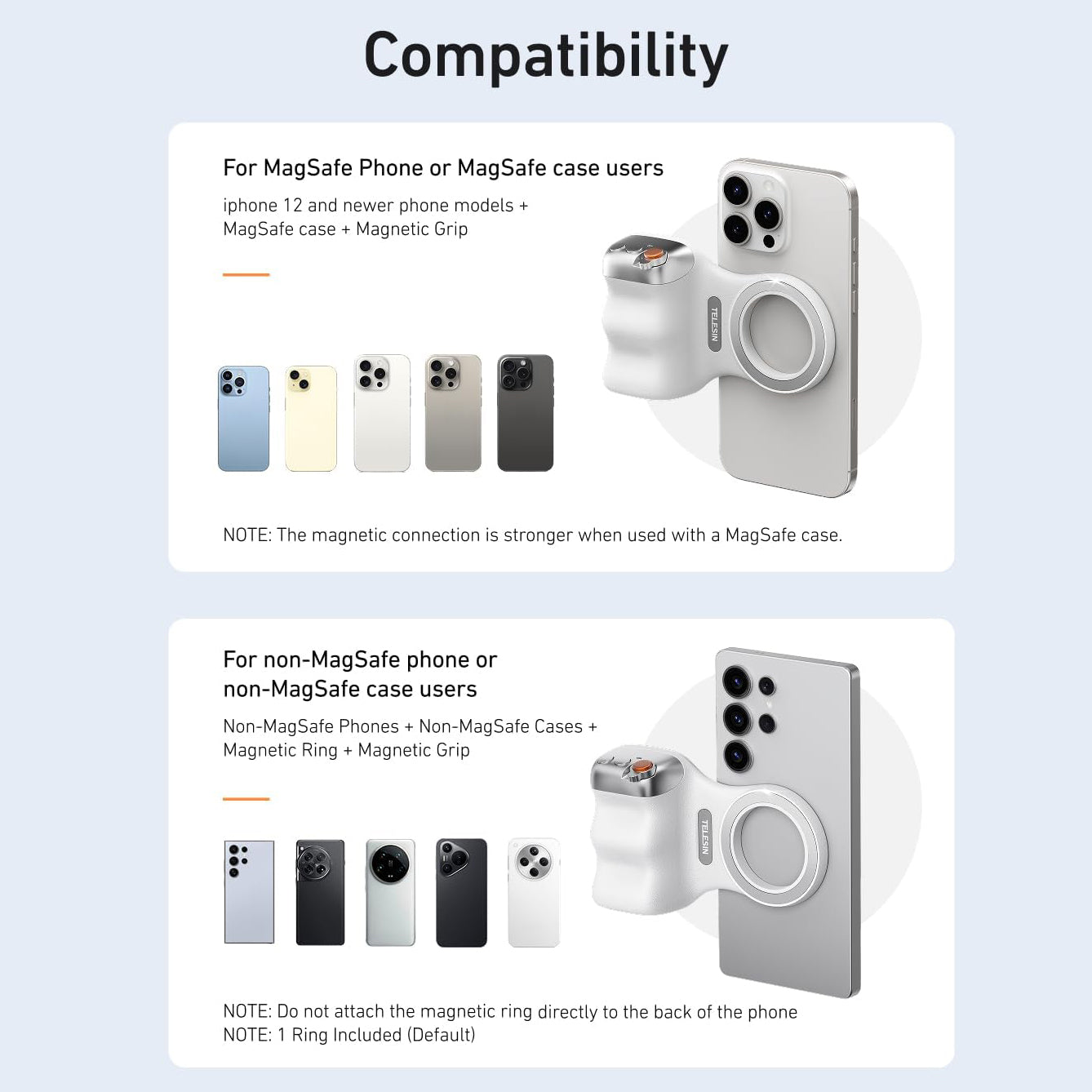 TELESIN Fun Shot Magnetic Grip for iPhone & Android | DSLR Camera Style Shutter Grip with Detachable Wireless Shutter Button