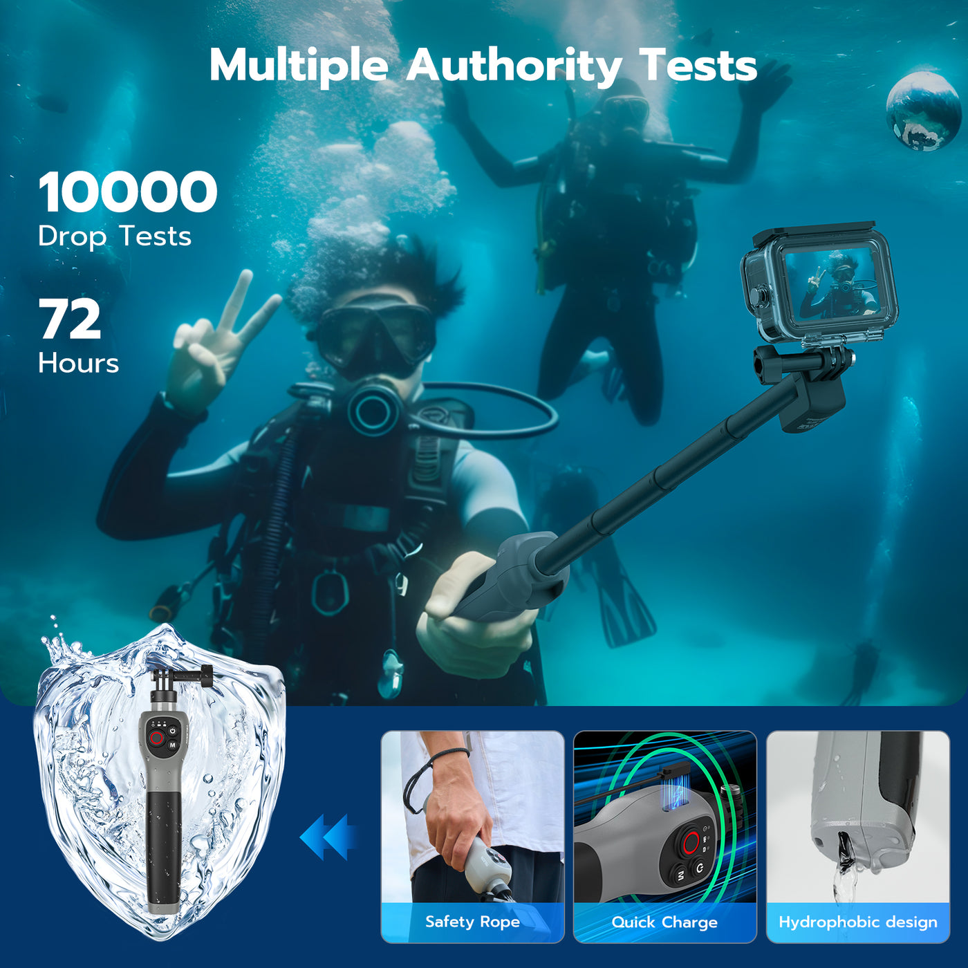 TELESIN Underwater Selfie Stick with Bluetooth Remote Control for GoPro HERO13 12 11 10 9 8 | Waterproof & Extendable for Diving Surfing Snorkeling