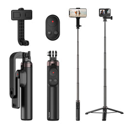 TELESIN Wireless Remote Control Selfie Stick for GoPro HERO13 HERO12 HERO11 HERO10 HERO9 GoPro Max with Phone Holder Clip and Tripod for Action Camera Mobile Phone