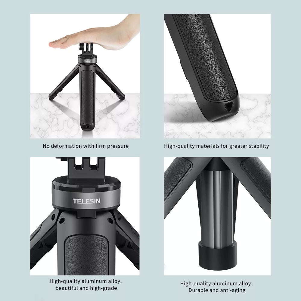 TELESIN Mini Desktop Selfie Stick Tripod for Action Camera, Compact Size Extendable Portable Length Adjustable GoPro DJI Action 2 Osmo Action Insta360 Sports Camera Tripod Stand