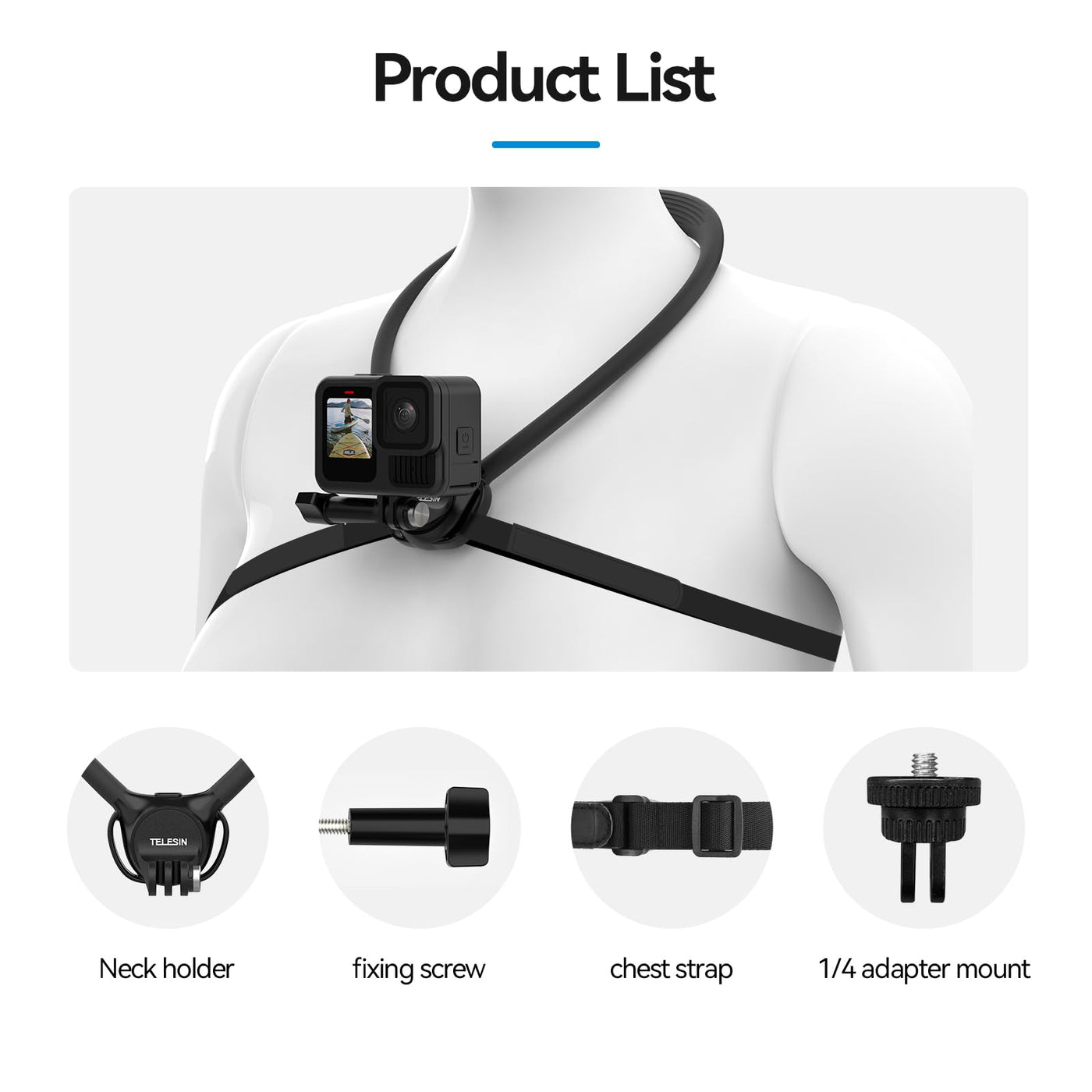 TELESIN Neck Mount SE2.0 with Air Cushion Chest Strap Mount | Hand Free POV Video Vlog Neck Holder for GoPro HERO Insta360 X4 Ace Pro DJI Action 3 4 5 Pro Osmo Pocket Action Camera