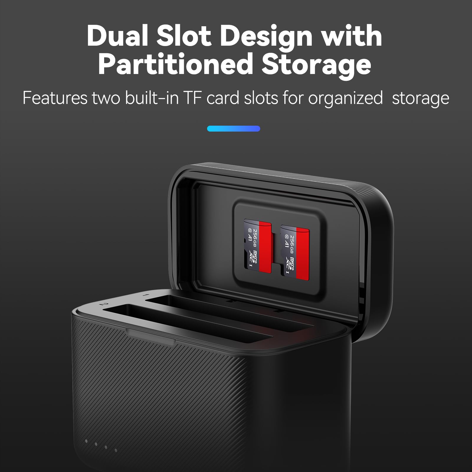 TELESIN Dual Slot PD3.0 Fast Charger for Insta360 X5 | Portable Storage Box Battery Charger with MicroSD Card Slots and Type-C Cable