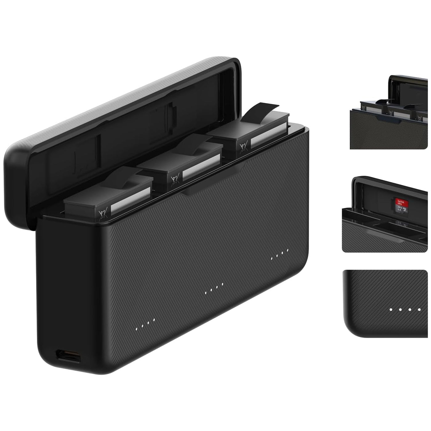 TELESIN Triple Slot Battery Charger for DJI Osmo Action 3 4 | Battery Charging Carry Case with Type-C Cable for Action 3/4
