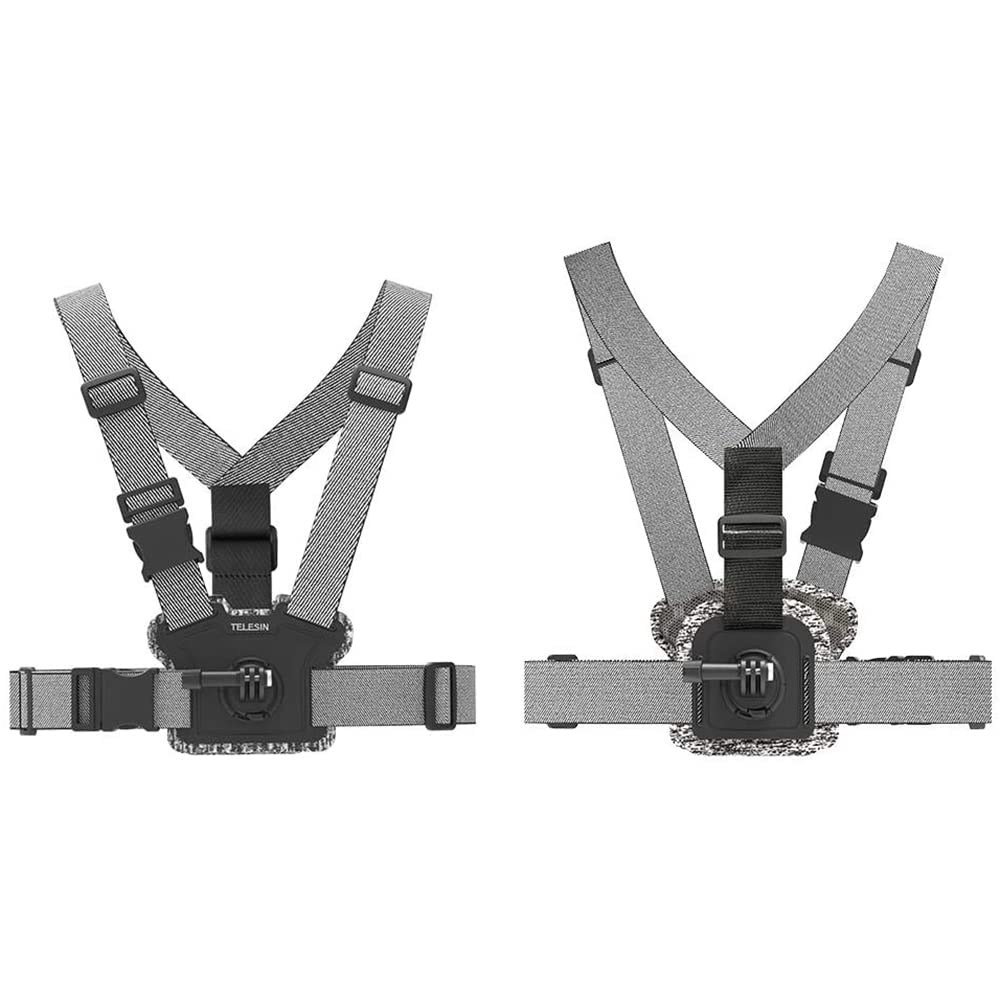 TELESIN Chest Strap Mount, Front & Back Dual Angle Chest Harness Wearing Belt Mount for GoPro, Insta360. DJI Action 2 Osmo Action Camera Accessories