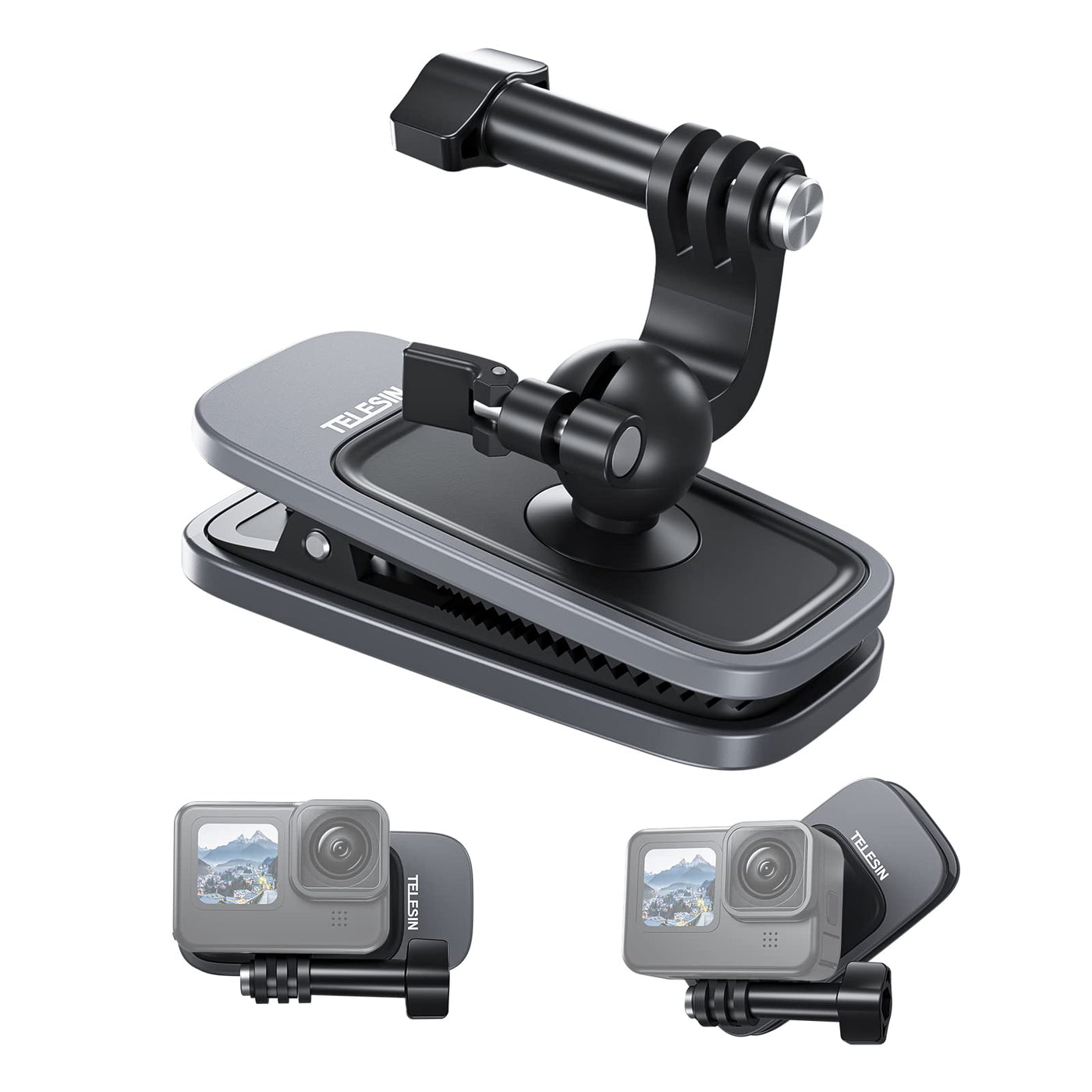 TELESIN Upgraded Magnetic Backpack Strap Holder With 360 Rotary Ball Mount for Action Camera Universal Clip