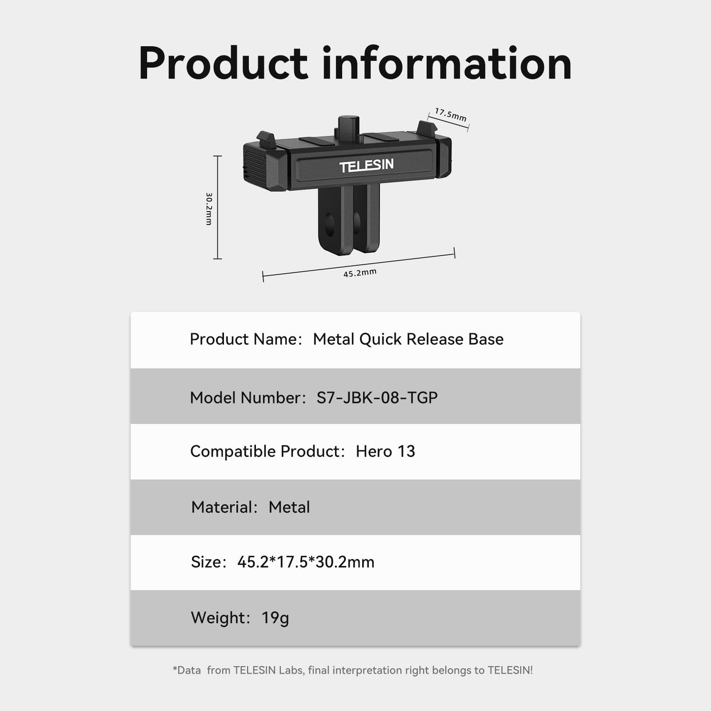 TELESIN Magnetic Quick Release Base Mount Compatible with GoPro HERO 13 Black | Metal Base Adapter Dual Lock Anti-Slip Button Design Compatible with GoPro 13