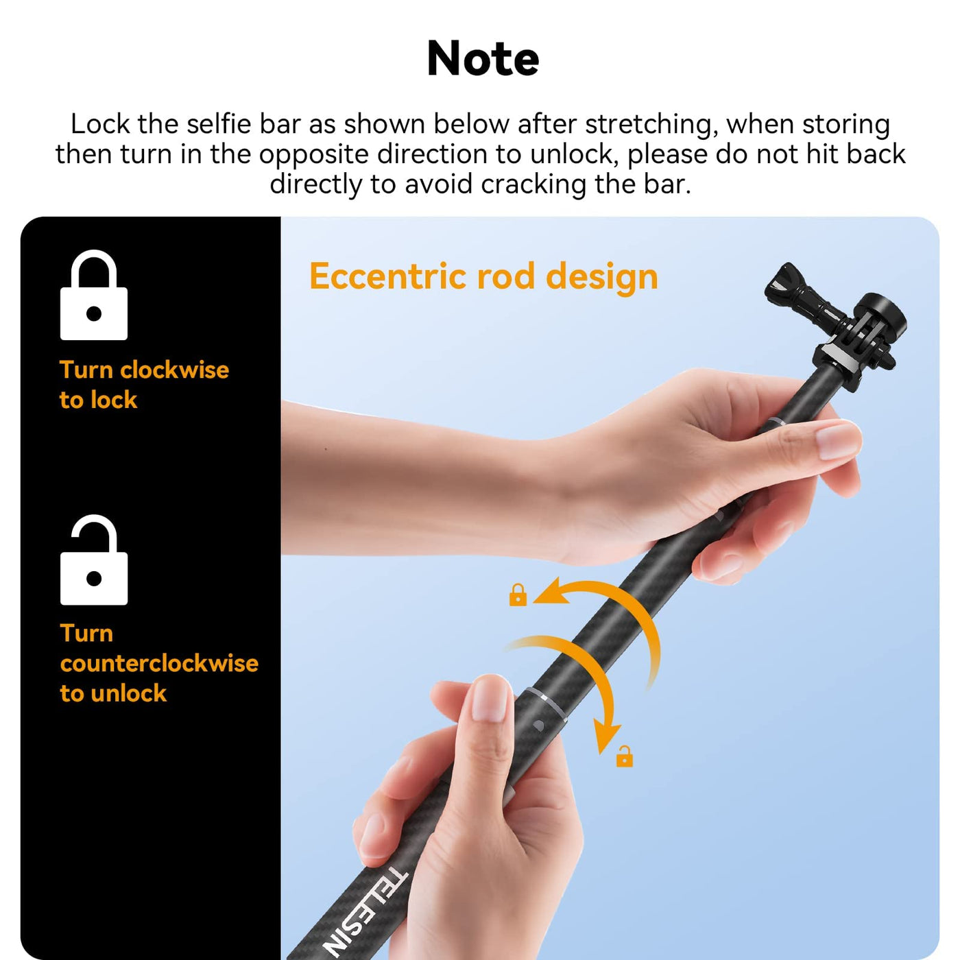 TELESIN 2nd Gen 1.2 Meter Carbon Fiber Selfie Stick for Action Camera, Invisible Stick for Insta360 ONE RS, ONE X3-120CM