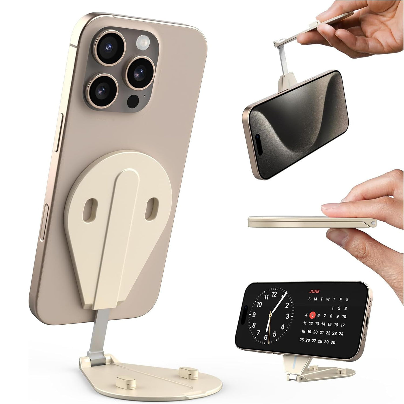 TELESIN Magnetic Phone Stand Compatible with MagSafe | 300° Rotatable Aluminum Pocket Phone Holder, 4-in-1 Portable Foldable Handle Phone Mount
