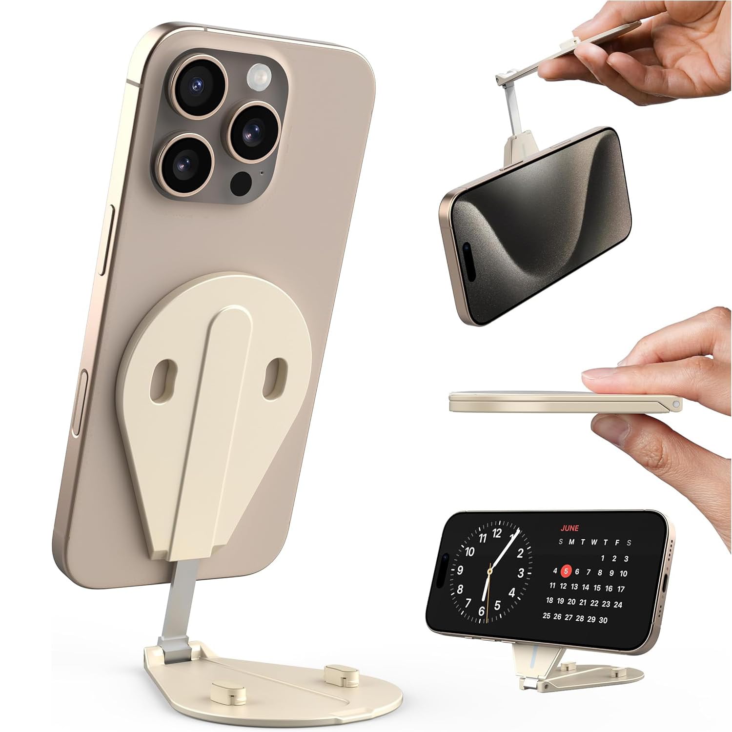 TELESIN Magnetic Phone Stand Compatible with MagSafe | 300° Rotatable Aluminum Pocket Phone Holder, 4-in-1 Portable Foldable Handle Phone Mount