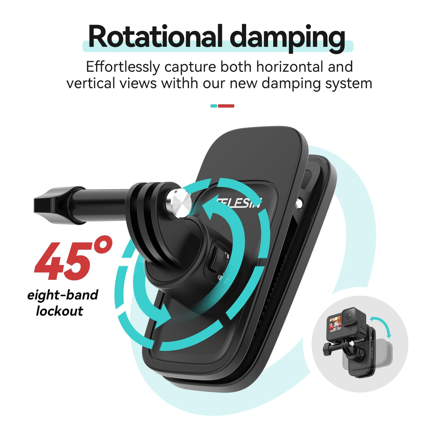 TELESIN S2 Quick Release Magnetic Backpack Strap Mount | 360 Degree Swivel Clip Compatible with GoPro Insta360 DJI Action Osmo Pocket Accessories