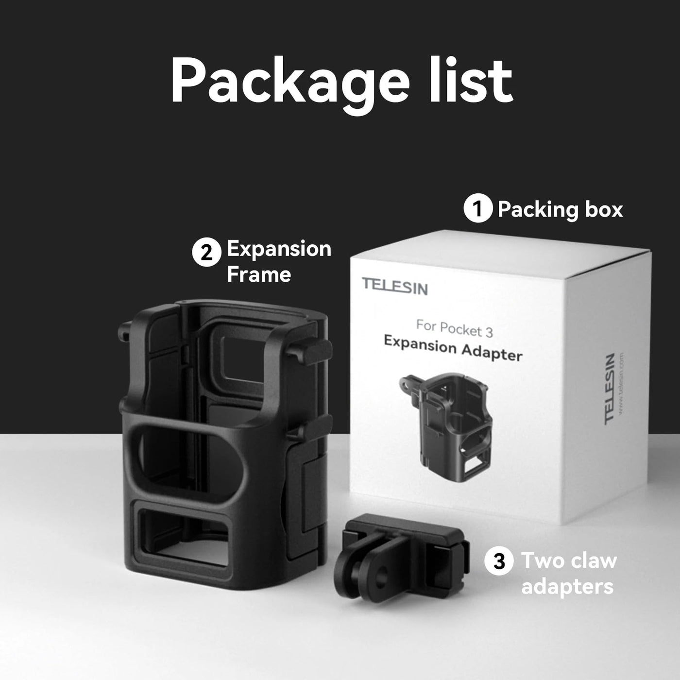 TELESIN Aluminum Alloy Quick Release Extension Frame For DJI Osmo Pocket 3 | Two Claw Adapter 1/4 Screw With Cold Shoe Interface