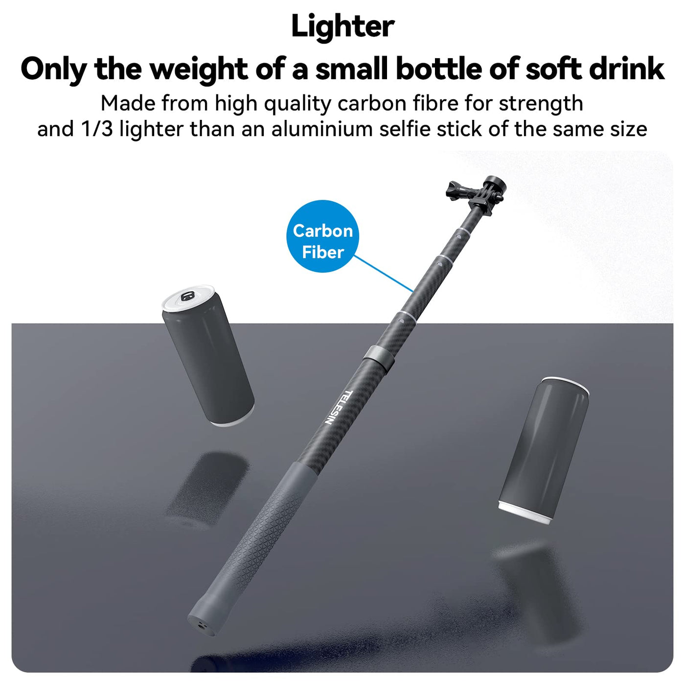 TELESIN 2Nd Gen 3 Meter Ultra Long Carbon Fiber Selfie Stick for Action Camera