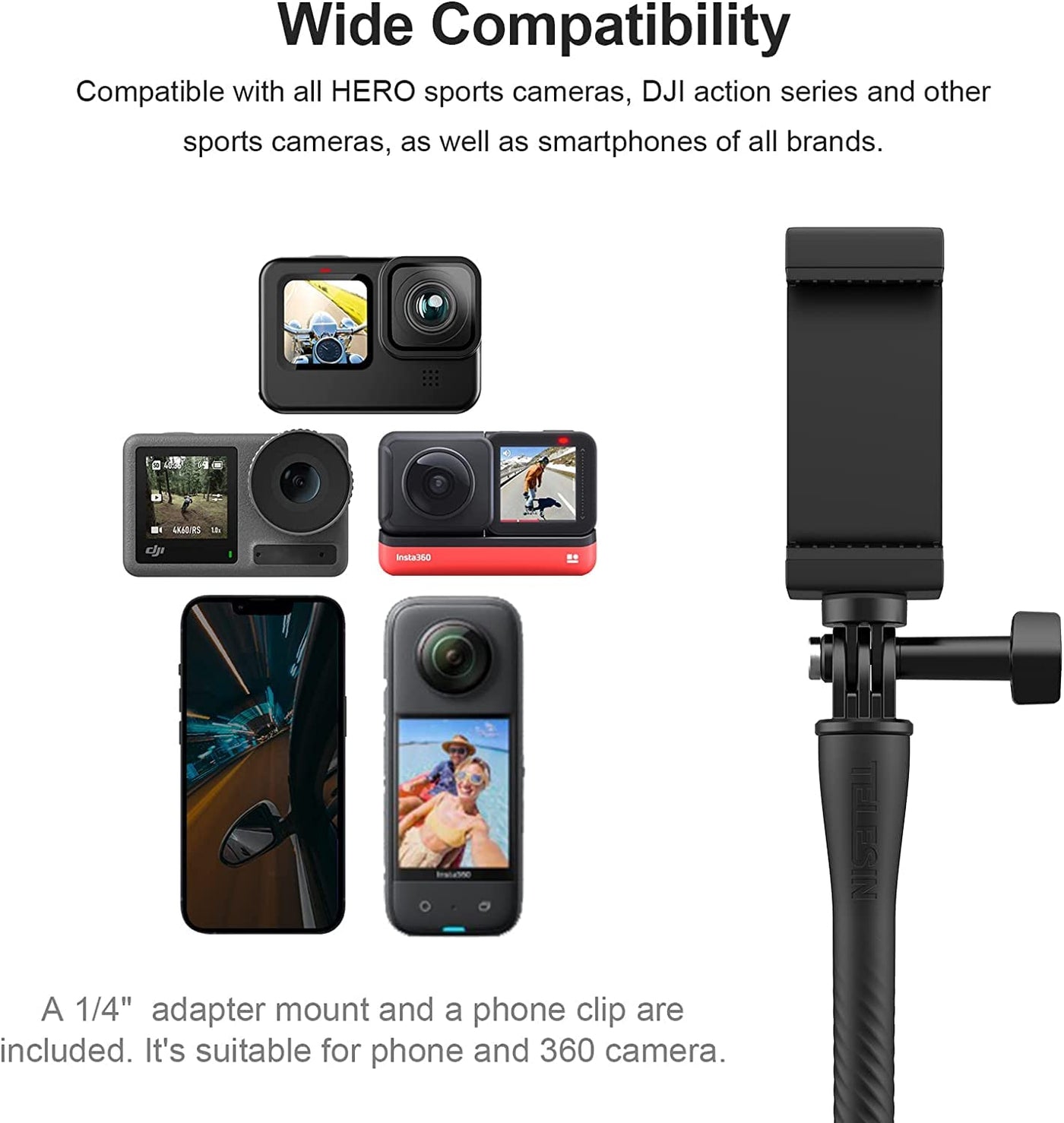 TELESIN Flexible Mount with Phone Holder for Action Camera and Mobile Phone