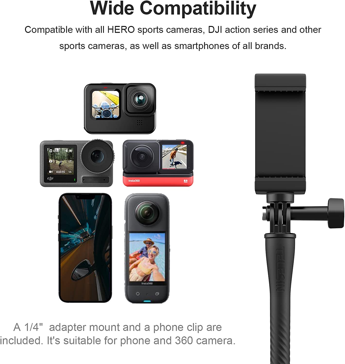 TELESIN Flexible Mount with Phone Holder for Action Camera and Mobile Phone