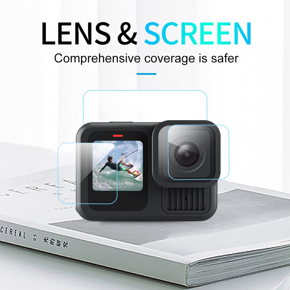 TELESIN Tempered Glass Screen Protector for GoPro HERO13 | HD Transparent Screen Lens Full Coverage Protective Film Set for GoPro 13