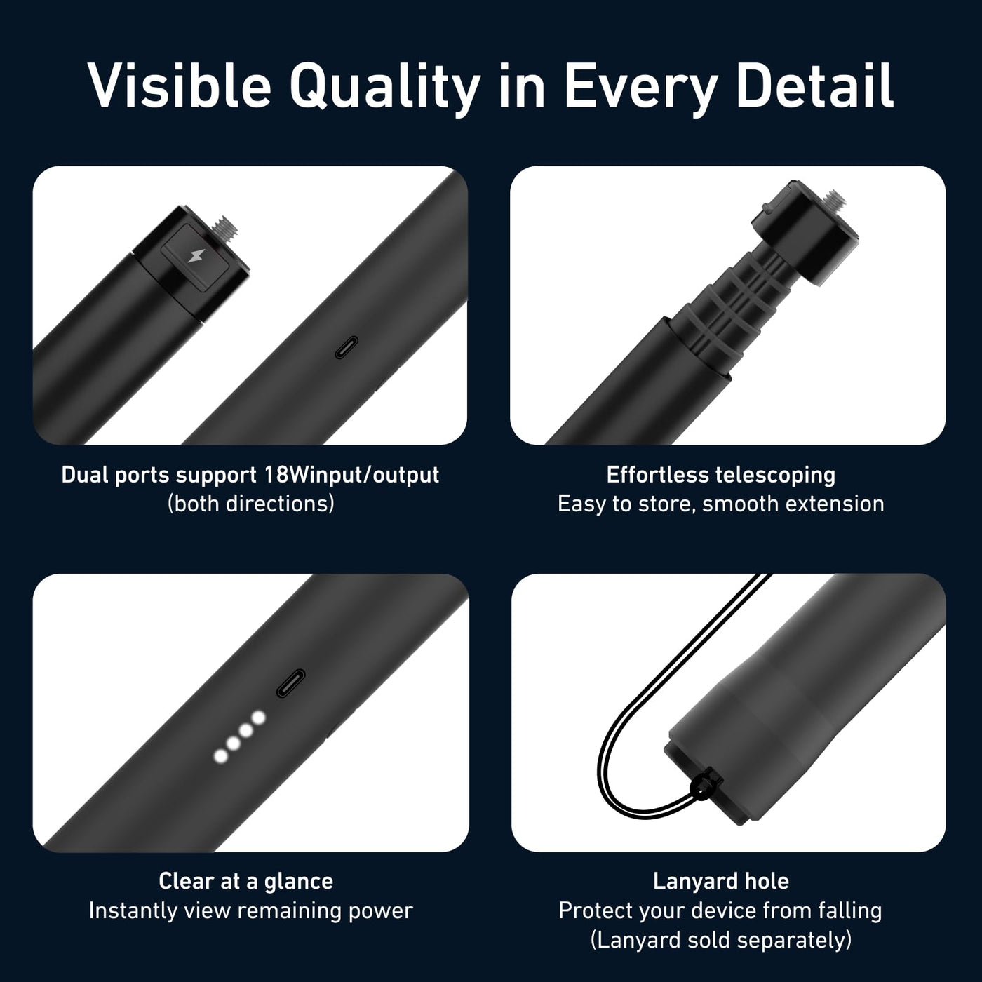 TELESIN Power Selfie Stick 2.0 | 5000mAh Battery Grip, Portable Charging Monopod Pole for GoPro Insta360 DJI Action Camera, Mobile Phone