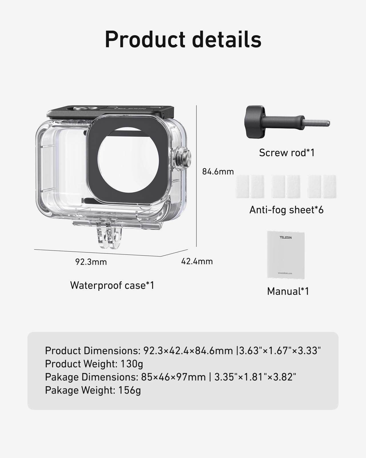 TELESIN Waterproof Case for DJI Osmo Action 6 | Underwater Protective Housing with Anti-Fog Insert, 60M/196FT Deep Scuba Diving Snorkeling for Action 6