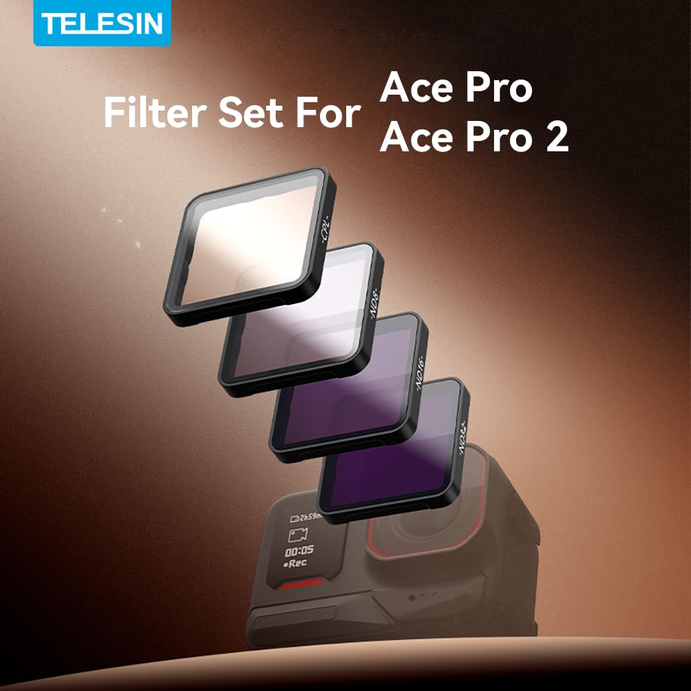 TELESIN 4 Pack CPL ND8 ND16 ND32 Filter Set for Insta360 Ace Pro / Ace Pro 2 | CPL Polarizer Neutral Density Filters with Multi Coated HD Optical Glass/Aluminum Frame