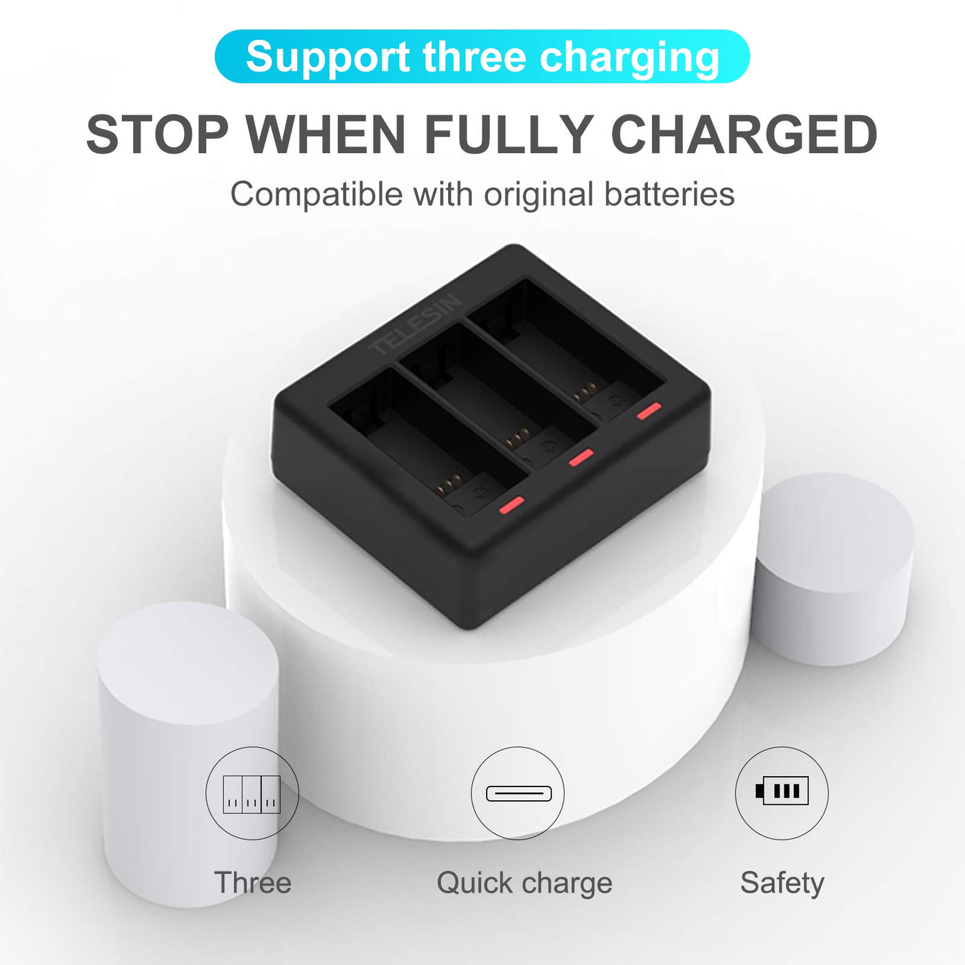 TELESIN Triple Battery Charger Dock with Type-C Cable for GoPro HERO13 Battery | Enduro Batteries Charger for GoPro 13