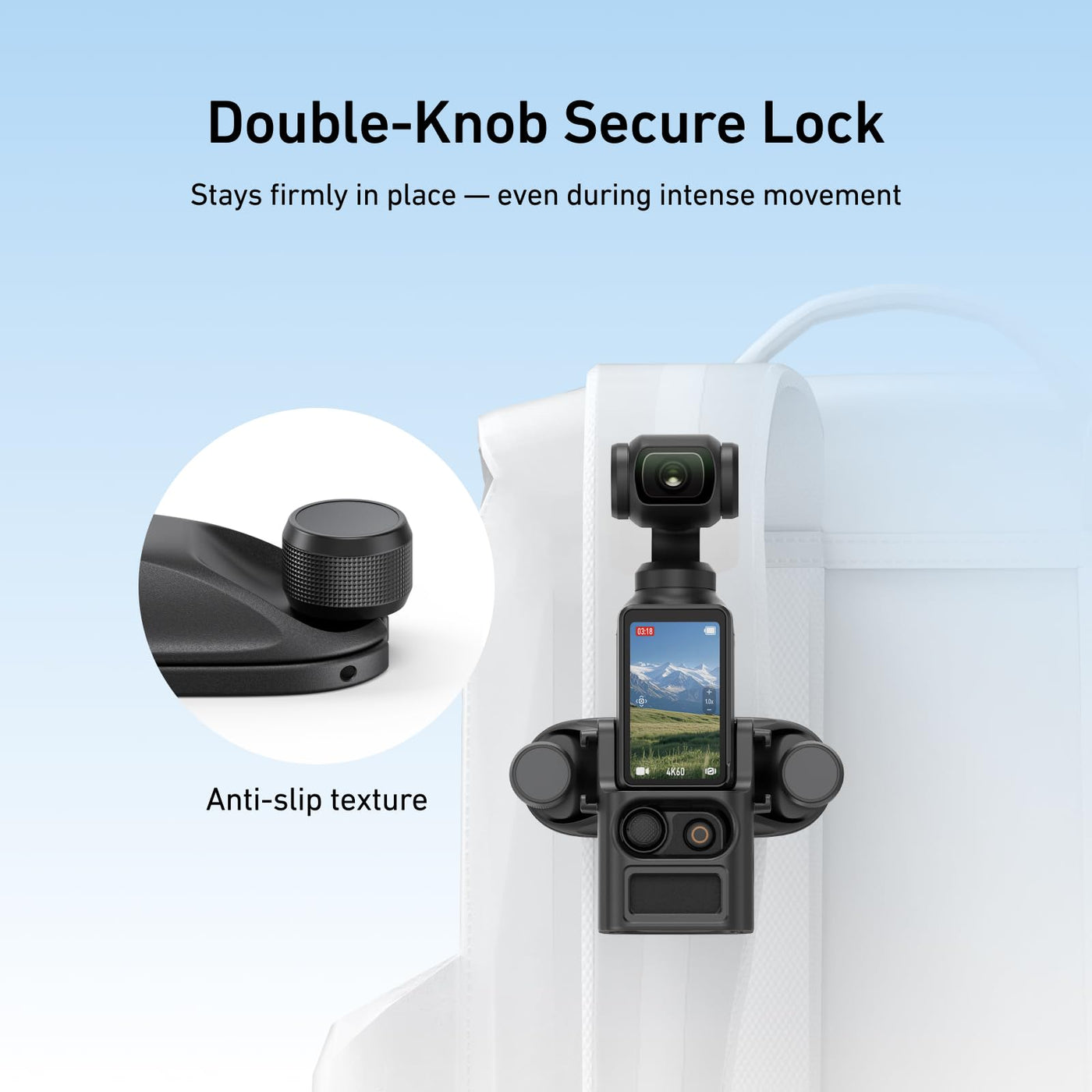 TELESIN Quick Release Backpack Strap Mount for DJI Osmo Pocket 3 | One-Handed Clip Holder with Dual Lock, Anti-Slip Silicone Pad, Fits Most Backpack Straps, Outdoor POV Accessory