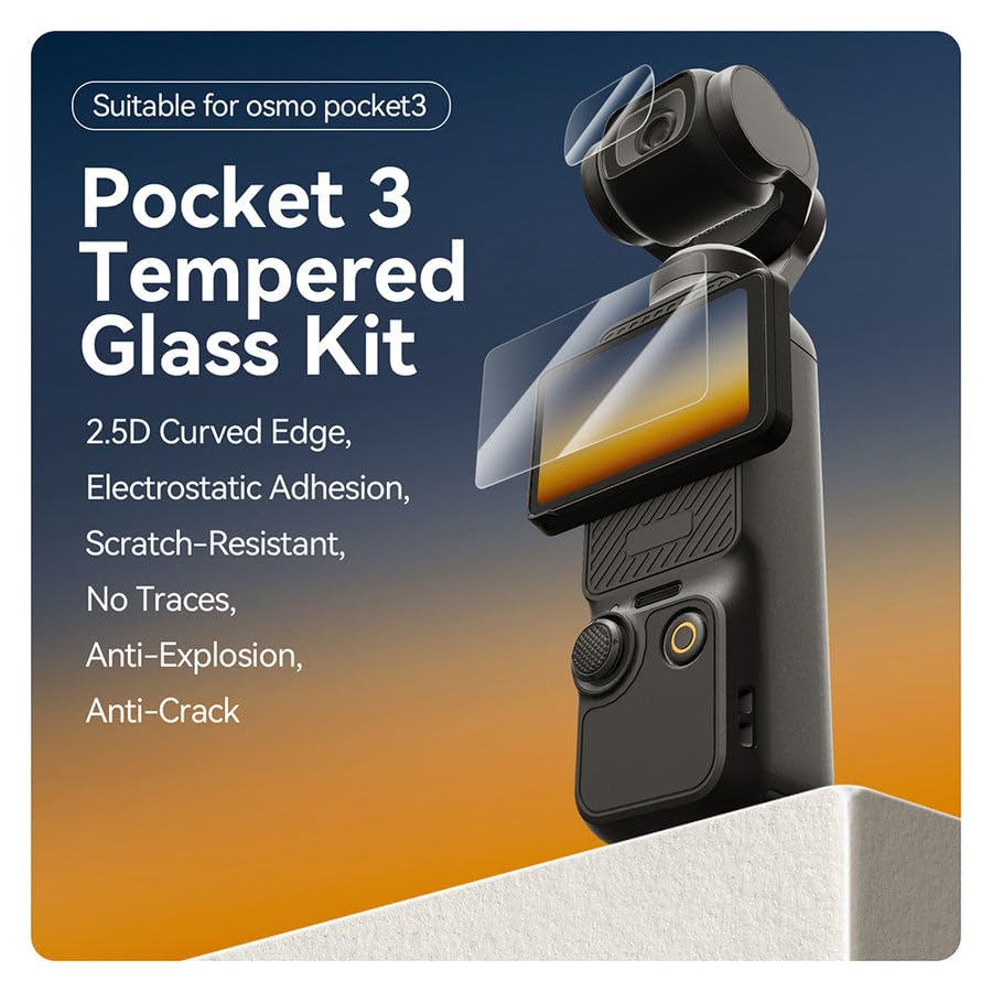 TELESIN 2-Pack Tempered Glass Set for DJI Osmo Pocket 3 | Ultra HD Protective Film, 9H Hardness, Scratch Resistant Pocket 3 Accessories