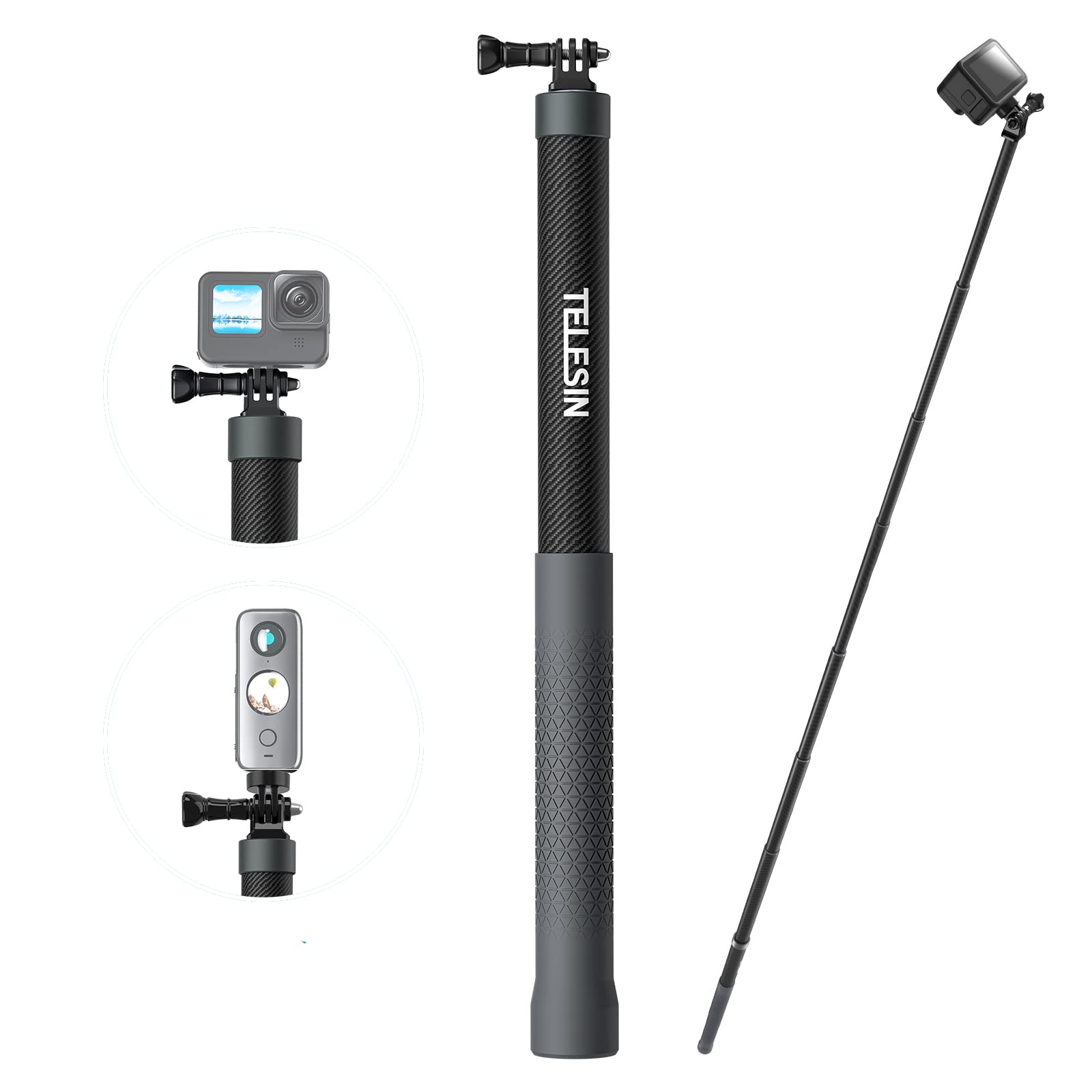 TELESIN 2Nd Gen 3 Meter Ultra Long Carbon Fiber Selfie Stick for Action Camera