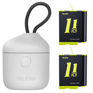 TELESIN 2-Pack Batteries and Allin Box Battery Charger Bundle for GoPro HERO11 HERO10 HERO9 with SD Card Reader Waterproof Storage Carry Case GP-BTR-905-GY-B, HERO11/10/9
