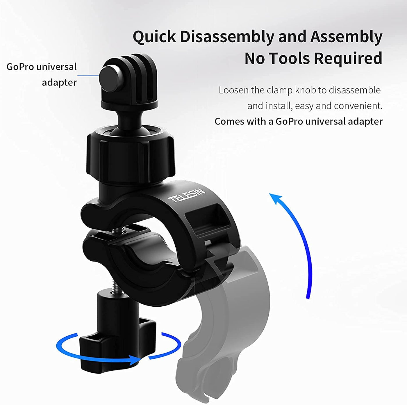 TELESIN Action Camera Bike Handlebar Mount Clip for GoPro with Adjustable Design, Motorcycle Handlebar Mount for DJI Action 2/OSMO Action/Pocket 2/Pocket/Insta360