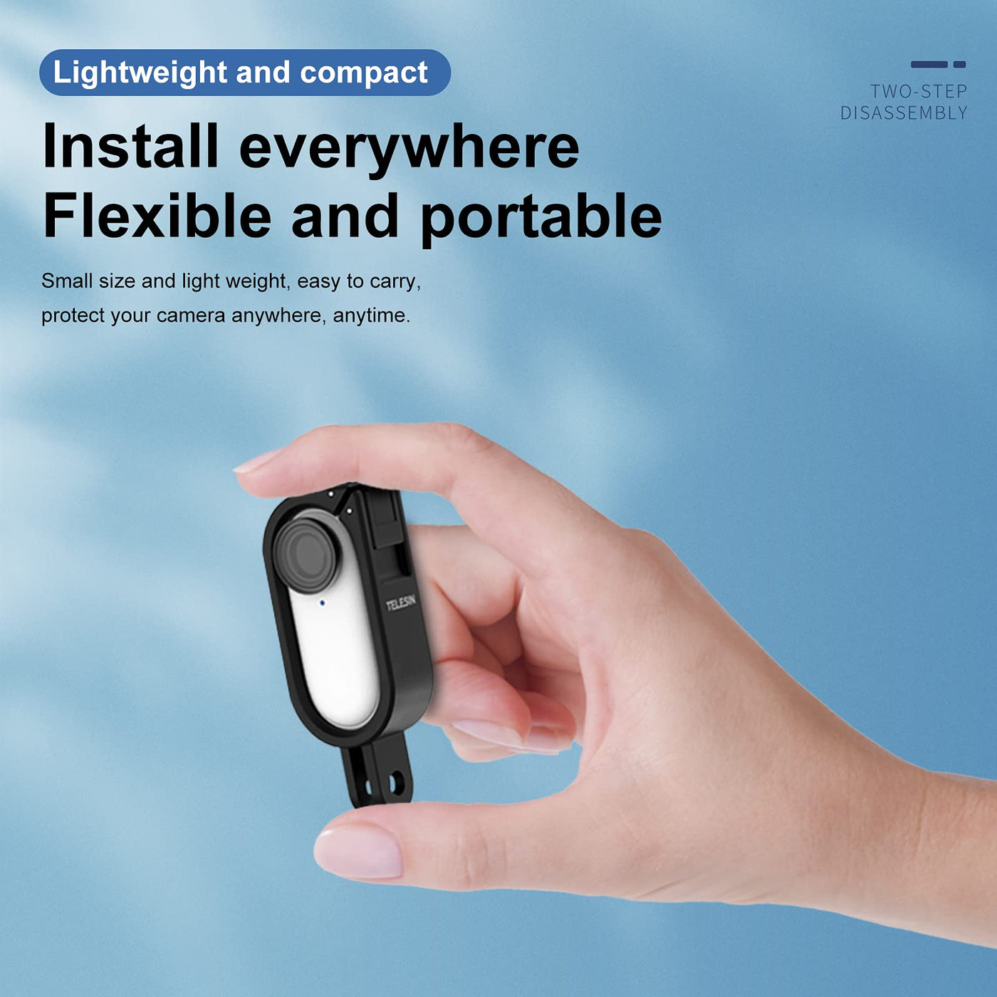 TELESIN Frame Case Mount for Insta360 GO2 Protective Case Camera Adapter with Mobile Base, Fixing Screw - Black