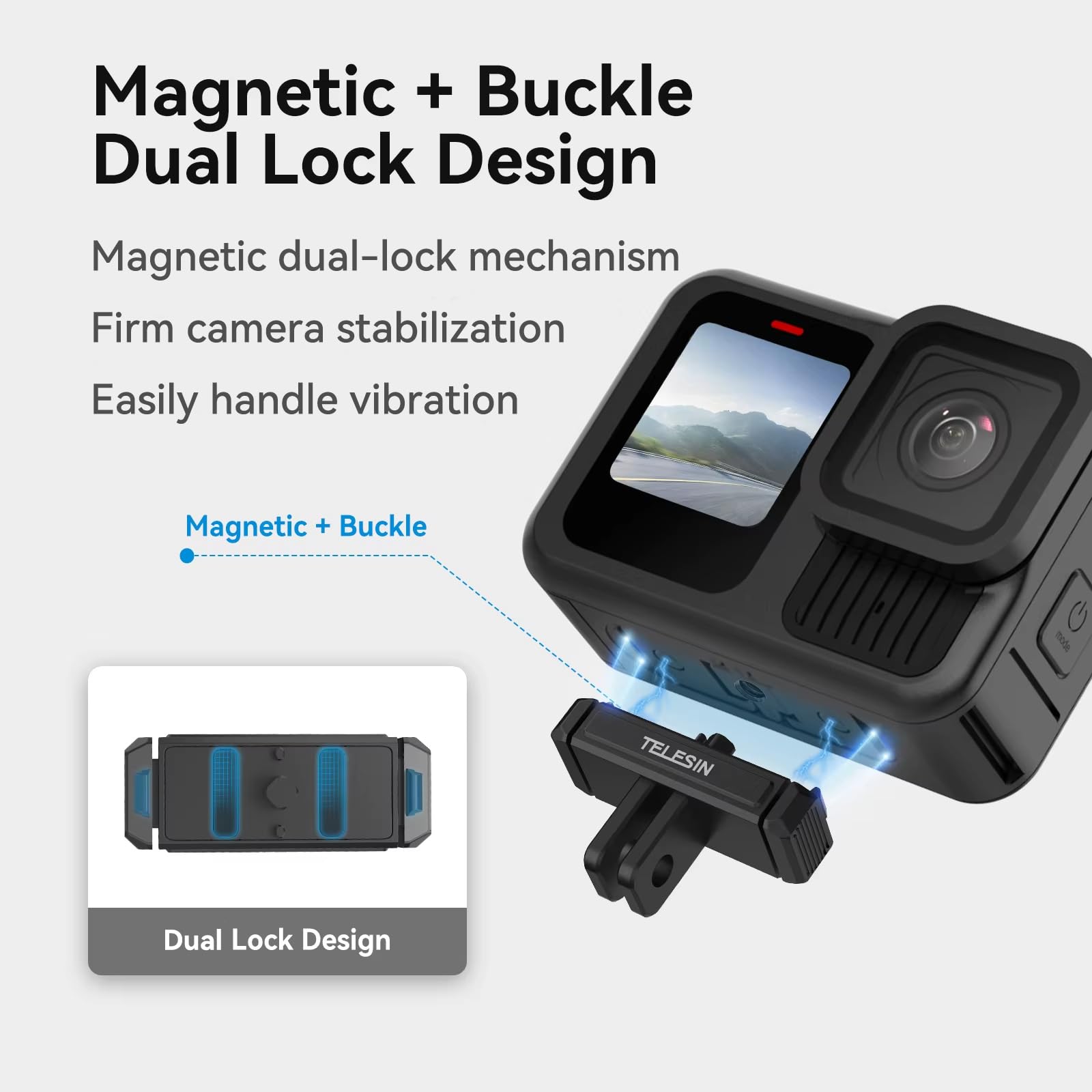 TELESIN Magnetic Quick Release Base Mount Compatible with GoPro HERO 13 Black | Metal Base Adapter Dual Lock Anti-Slip Button Design Compatible with GoPro 13