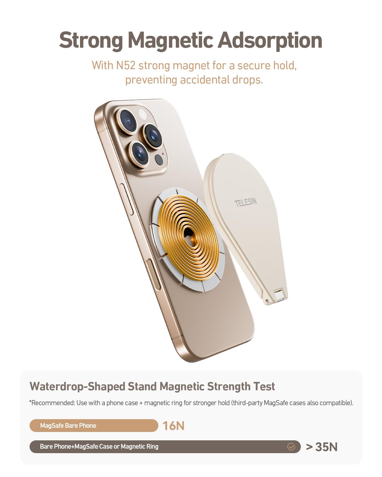 TELESIN Magnetic Phone Stand Compatible with MagSafe | 300° Rotatable Aluminum Pocket Phone Holder, 4-in-1 Portable Foldable Handle Phone Mount