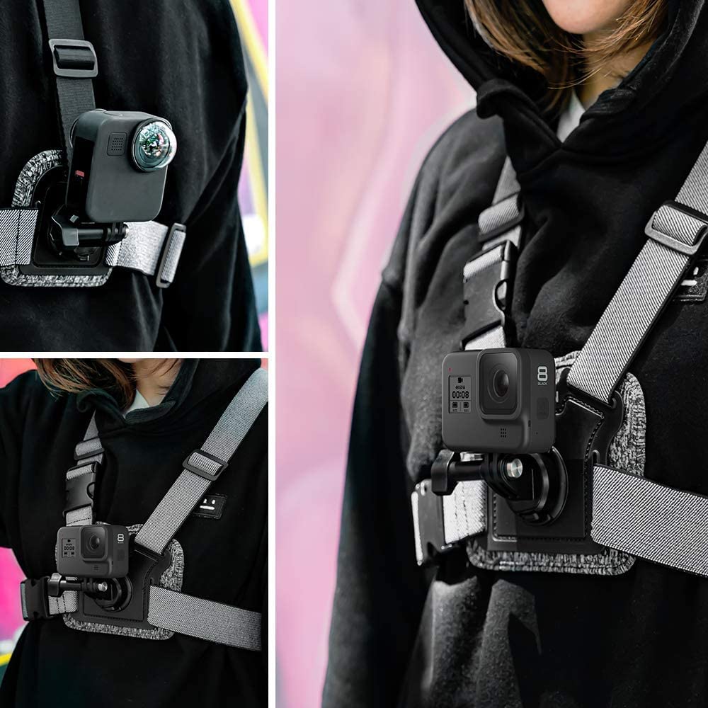 TELESIN Chest Strap Mount, Front & Back Dual Angle Chest Harness Wearing Belt Mount for GoPro, Insta360. DJI Action 2 Osmo Action Camera Accessories