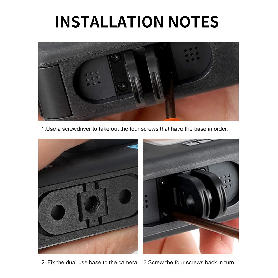 TELESIN Replacement Adapter Mount with 1/4 Tripod Connector Port Compatible with GoPro Hero 12 Hero 11 Hero 10 Hero 9 Hero 8 Max, Dual Interface Design for Straightly Mounting with Selfie Stick