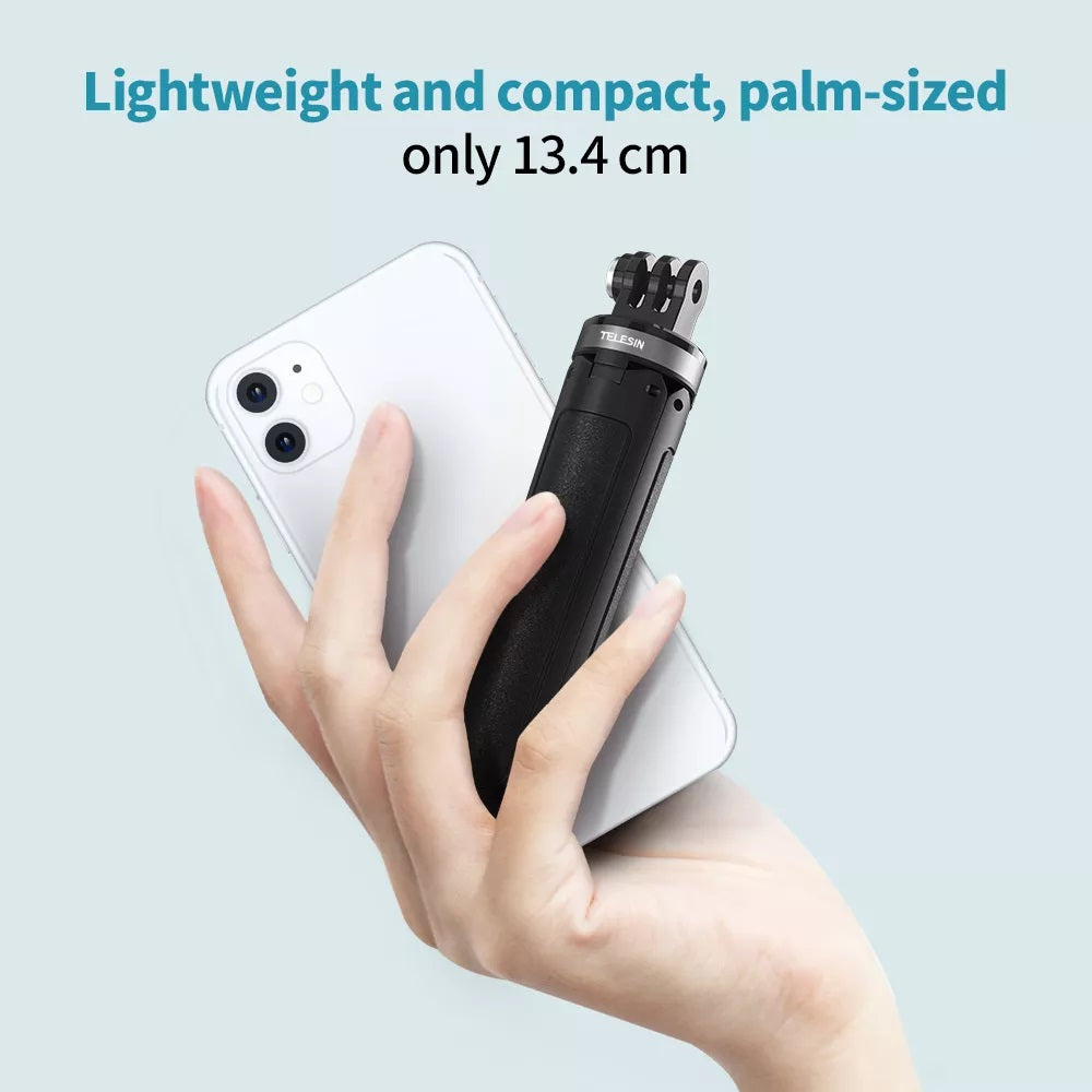 TELESIN Mini Desktop Selfie Stick Tripod for Action Camera, Compact Size Extendable Portable Length Adjustable GoPro DJI Action 2 Osmo Action Insta360 Sports Camera Tripod Stand