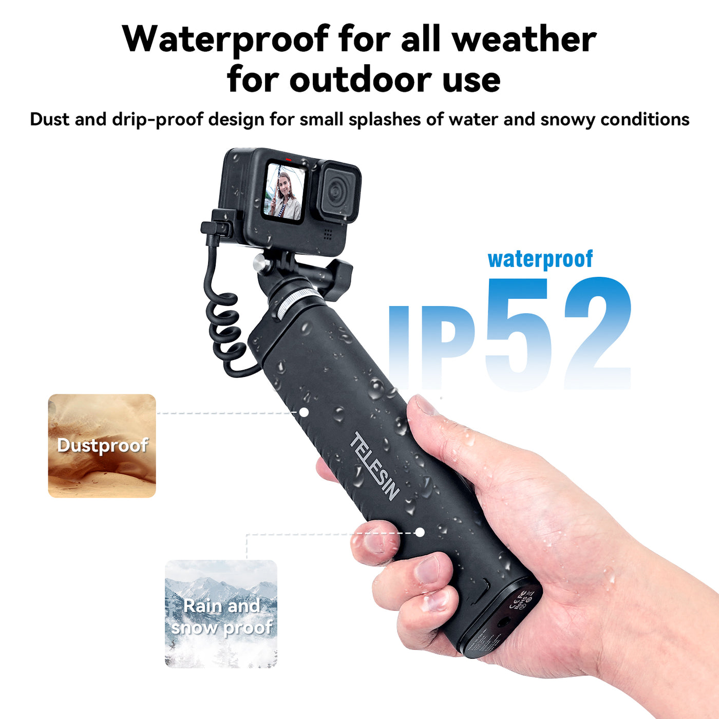 TELESIN Selfie Stick 10000mAh Battery with USB-C Cable for Action Camera