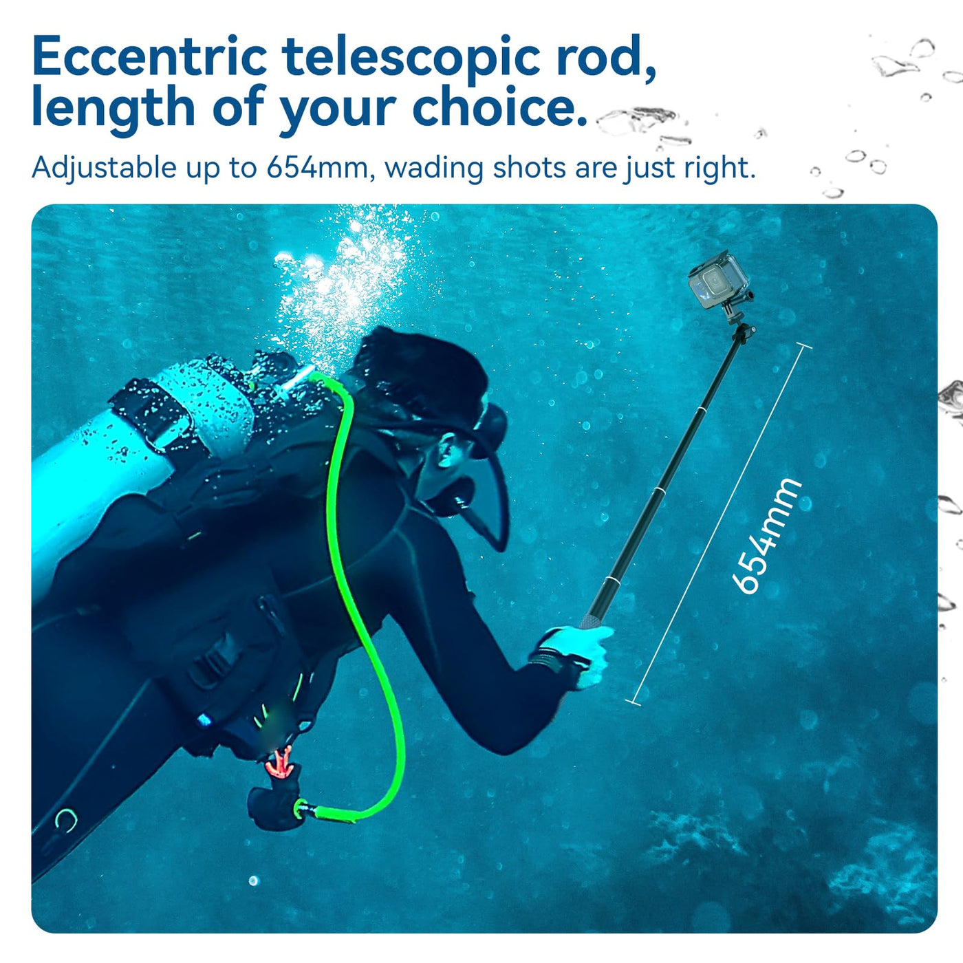TELESIN 65cm Waterproof Selfie Stick with 360 Degree Ball Head | Underwater Snorkeling Diving Extension Monopod for GoPro Insta360 DJI Osmo Action Camera