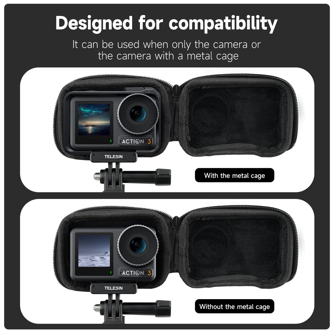 TELESIN Protective Carry Case for DJI Osmo Action 3 Action 4 with Half Open Port Design