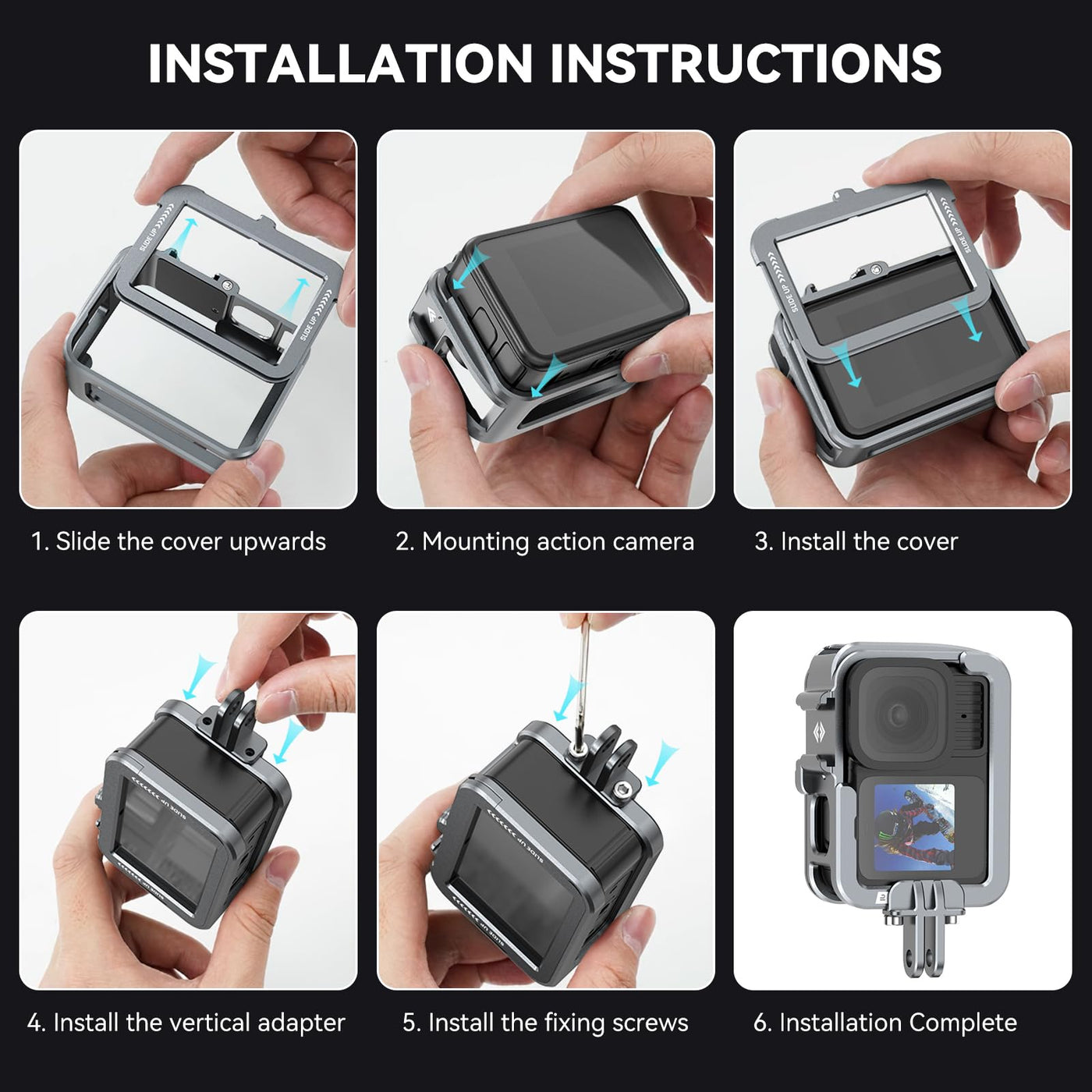TELESIN Upgraded Aluminum Metal Cage for GoPro HERO 13/12/11/10/9 | Protective Housing Frame Case with Lens Filter Compatibility and Cold Shoe Mount