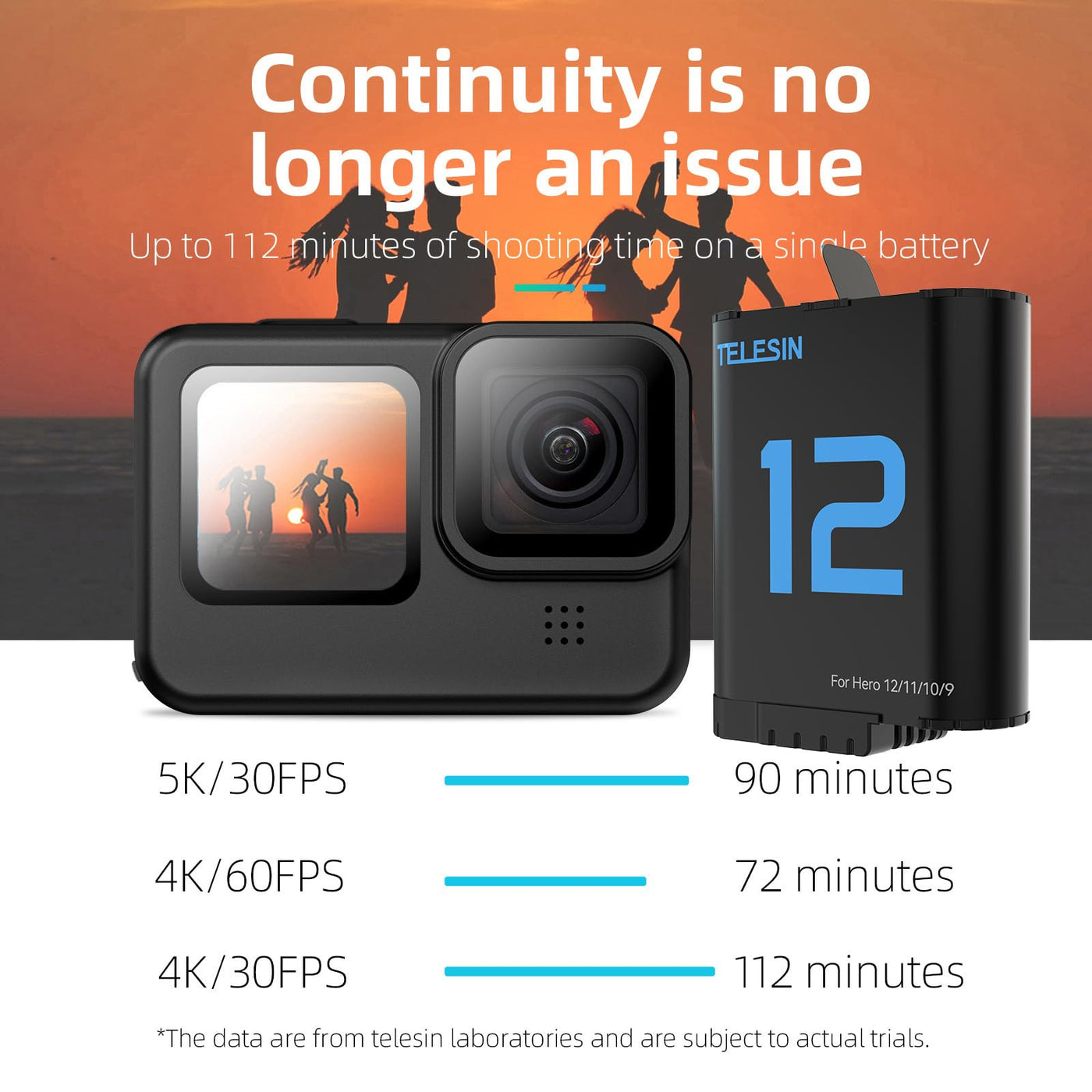 TELESIN Battery for GoPro HERO12 HERO11 HERO10 HERO9 Black | Camera Battery for GoPro 12 11 10 9 - Black