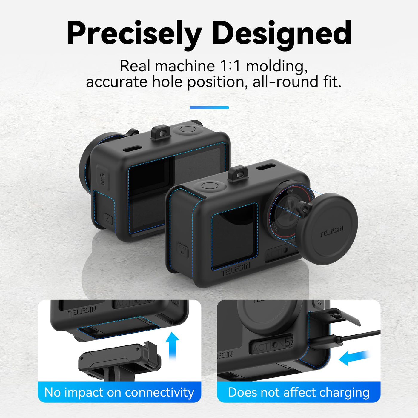 TELESIN Upgraded Silicone Case 2.0 For DJI Osmo Action 3 4 5 Pro with Lens Cap | Drop Proof DJI Action 3 4 5 Protective Case