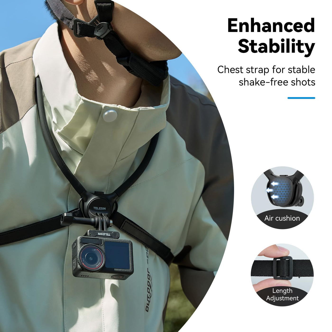TELESIN Neck Mount SE2.0 with Air Cushion Chest Strap Mount | Hand Free POV Video Vlog Neck Holder for GoPro HERO Insta360 X4 Ace Pro DJI Action 3 4 5 Pro Osmo Pocket Action Camera