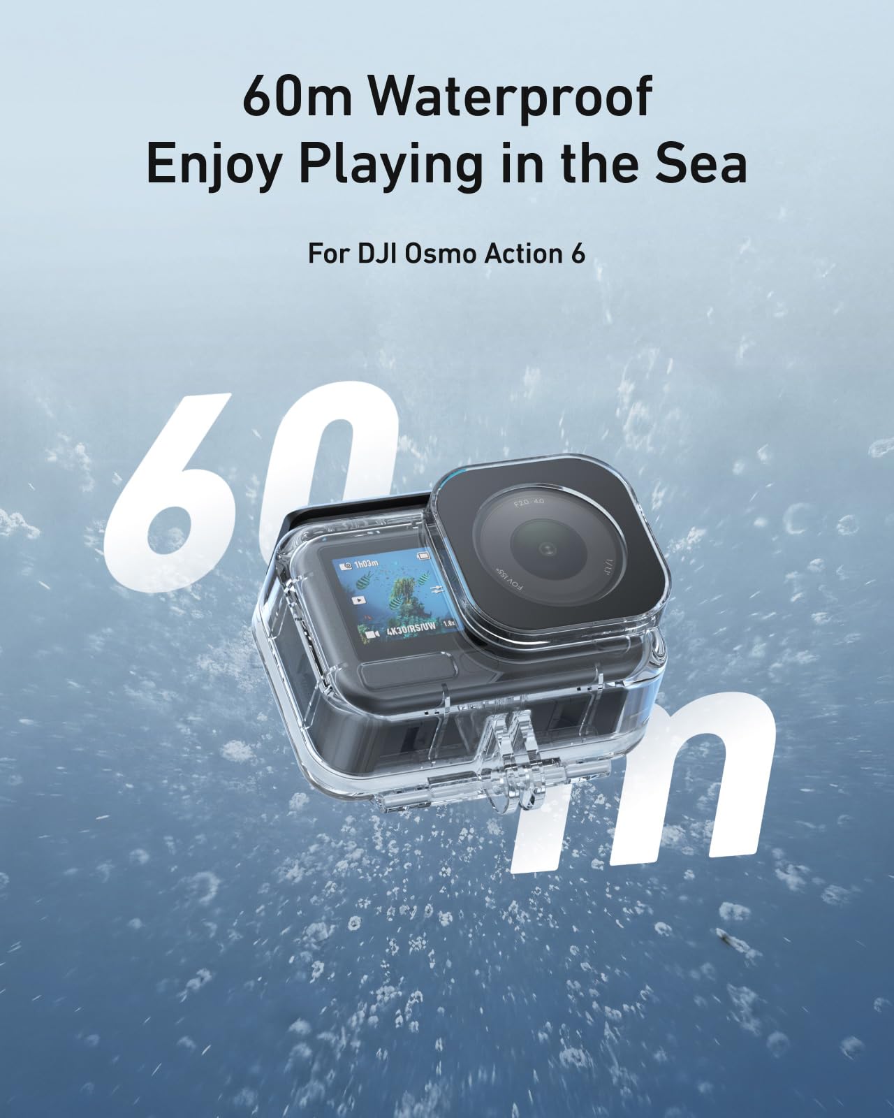 TELESIN Waterproof Case for DJI Osmo Action 6 | Underwater Protective Housing with Anti-Fog Insert, 60M/196FT Deep Scuba Diving Snorkeling for Action 6