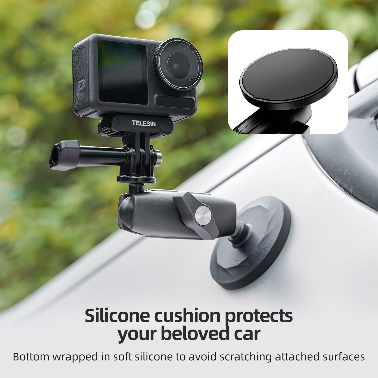 TELESIN Aluminum Alloy Magnetic Camera Mount | 360 Rotation Magic Arm Car Body Magnet Metal Attachment for GoPro Insta360 DJI Action Camera