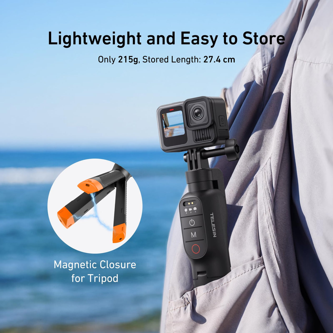 TELESIN 3-in-1 Bluetooth Remote Control Floating Tripod for GoPro HERO13/12/11/10/9/Max | 15 Meter Depth Waterproof Extendable Selfie Stick Hand Grip with Signal Booster