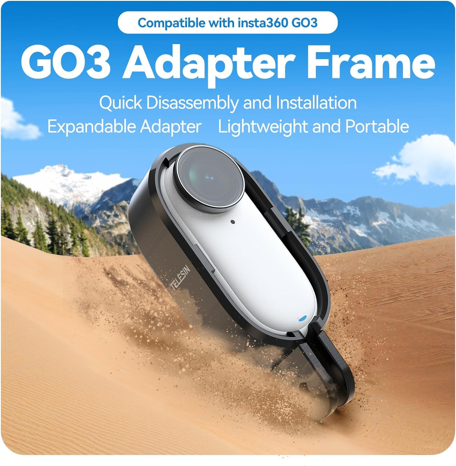 TELESIN Tripod Mount Adapter for Insta360 GO3 Action Camera | Plastic Frame Protective Mounting Case Compatible with Insta360 GO 3 Accessory
