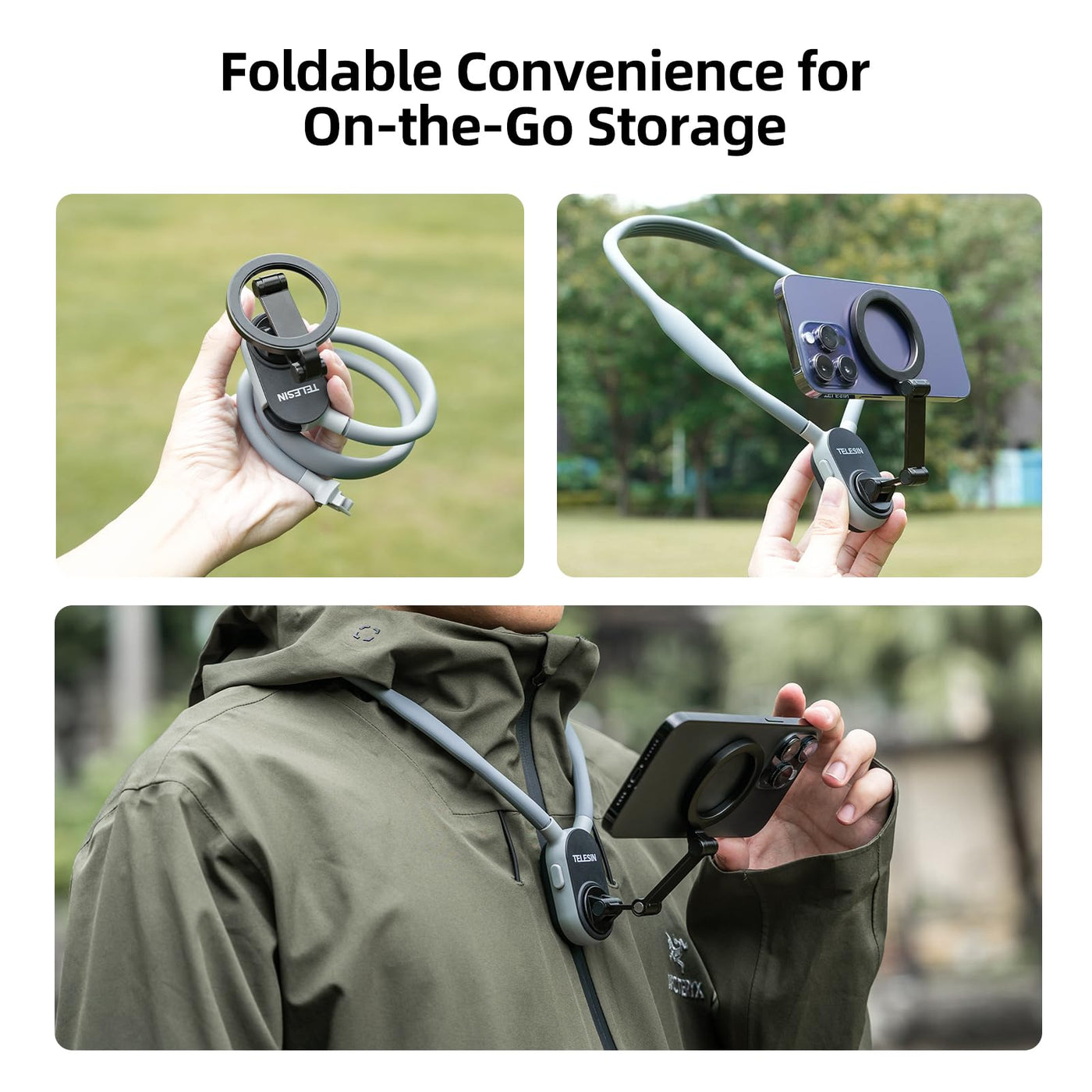 TELESIN Mobile Phone Magnetic Neck POV Mount | MagSafe Compatible Cell Phone Neck Holder Vlog Selfie Mount Hand Free Chest Stand for iPhone 16 15 14 13 12 Series Android Phones