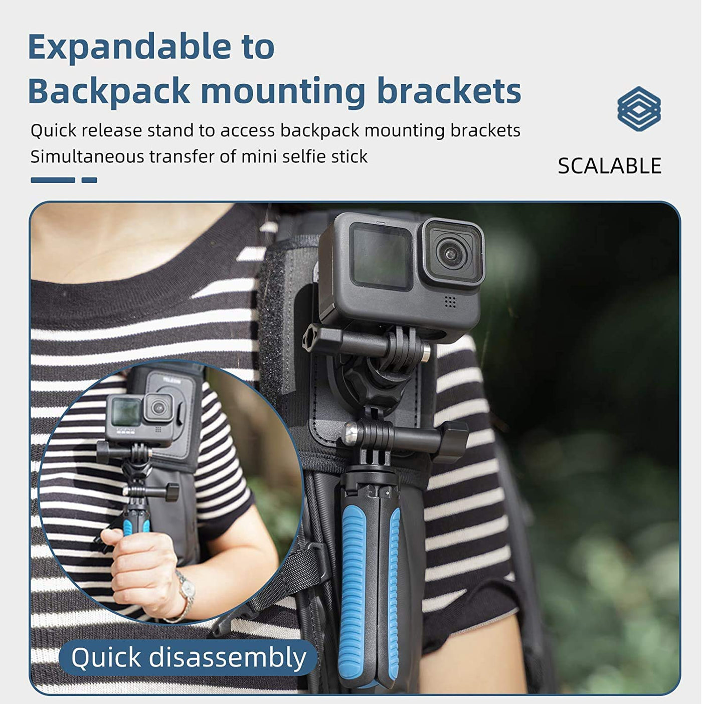 TELESIN Action Camera Backpack Strap Bracket with 360 Rotatable J hook Mount for GoPro Hero 12 Hero 11 Hero 10 Insta360 DJI Action 2 Osmo Action Camera
